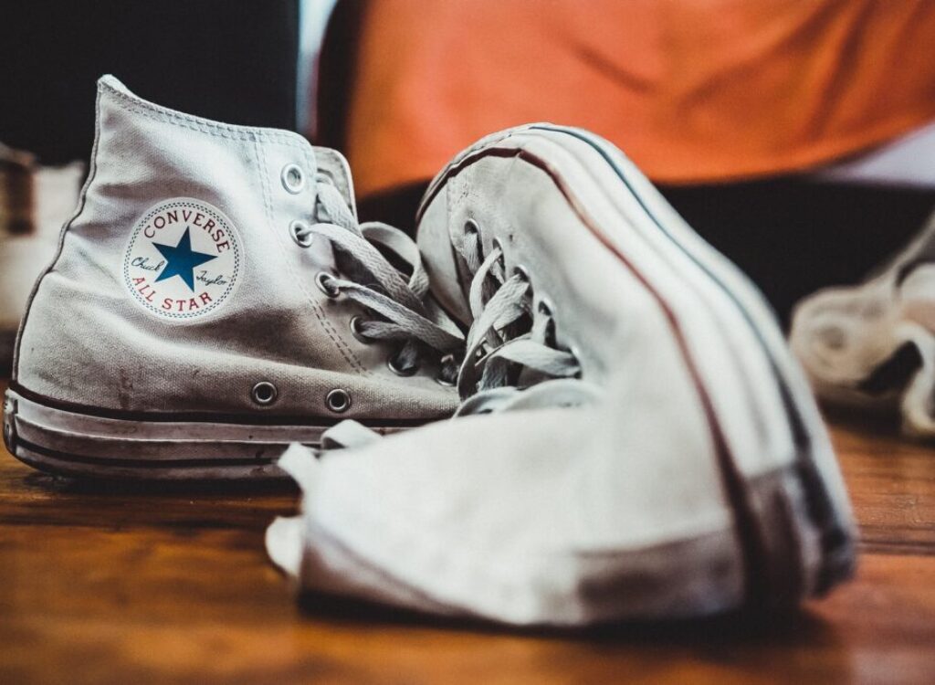 pair of white Converse All-Star high-top sneakers